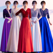 新品 大合a唱团演出服女成人长裙红歌诗歌朗诵宴会主持人气质显瘦