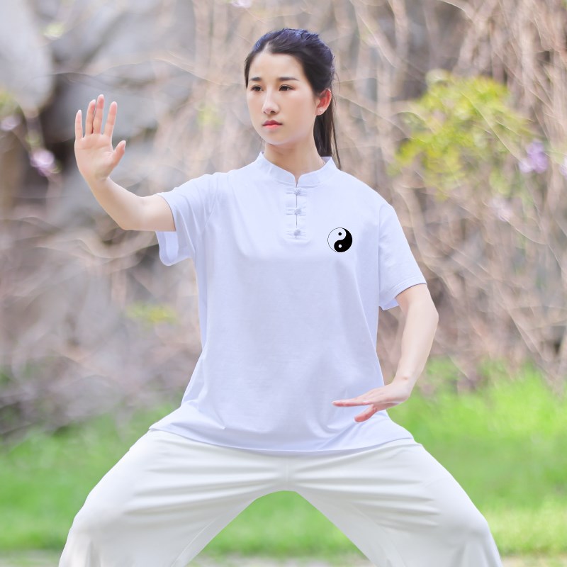 新品新款c女士太极服太极拳练功服夏季短袖太极t恤上衣男款图片