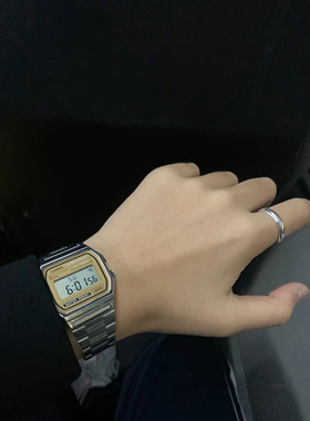 卡西欧VINTAGE复古小方块小银块钢带皮带中性防水小棕表A158WEA-9