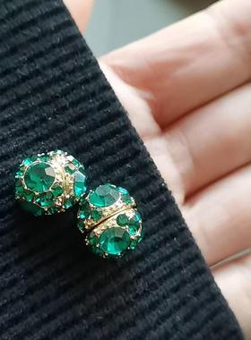 惊艳气质绿色水晶超闪耳夹复古设计双面吸铁石磁吸耳环免打孔耳钉