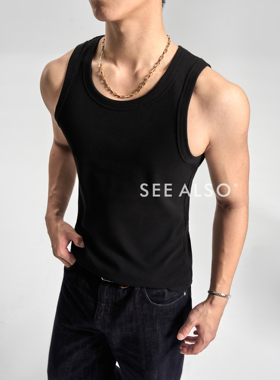 SEE ALSO美式基础螺纹弹力棉嘻哈休闲男女同款百搭健身背心3048