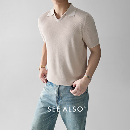 长绒棉翻领老钱短袖针织Polo衫男