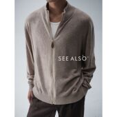 黑标旗舰 SEE ALSO 超精纺绵羊毛反羊绒肘部真皮拉链保暖毛衣男