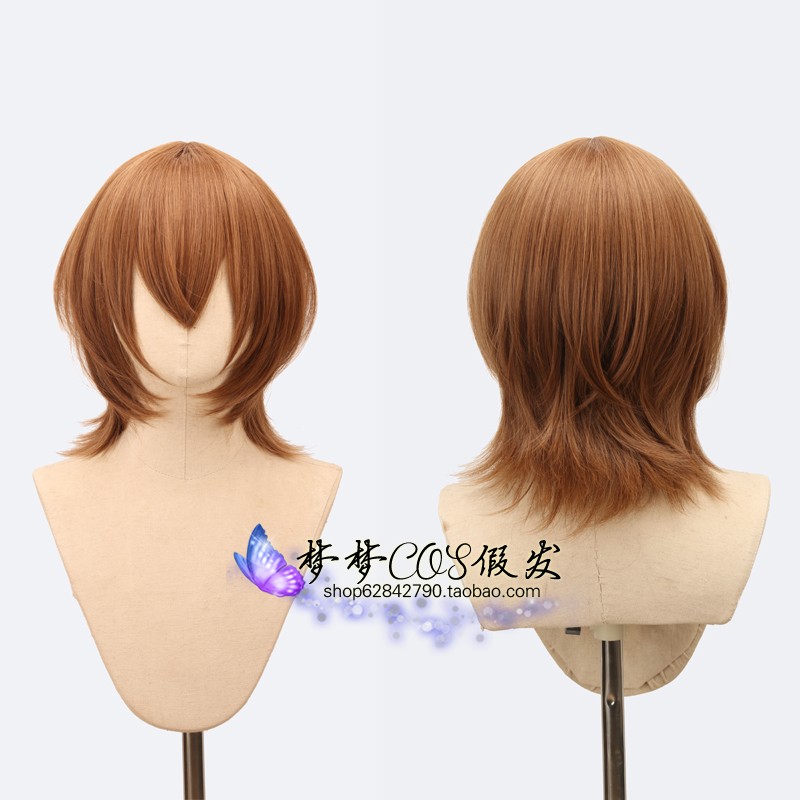 女神异闻录5 Persona5 明智吾郎 cosplay假发 仿真头皮 棕短发