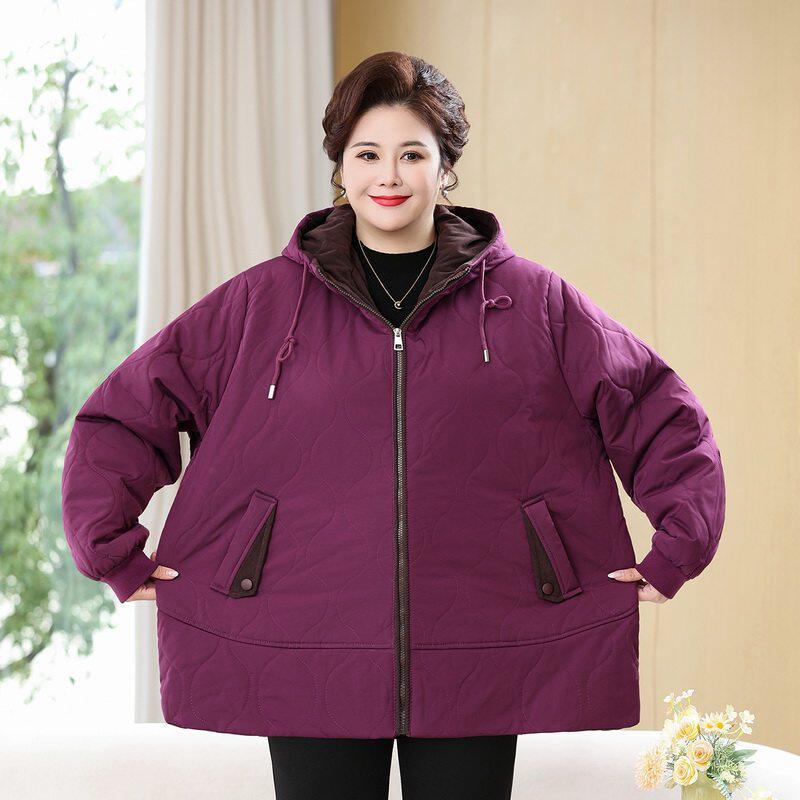 加大码中老年人女装连帽棉服