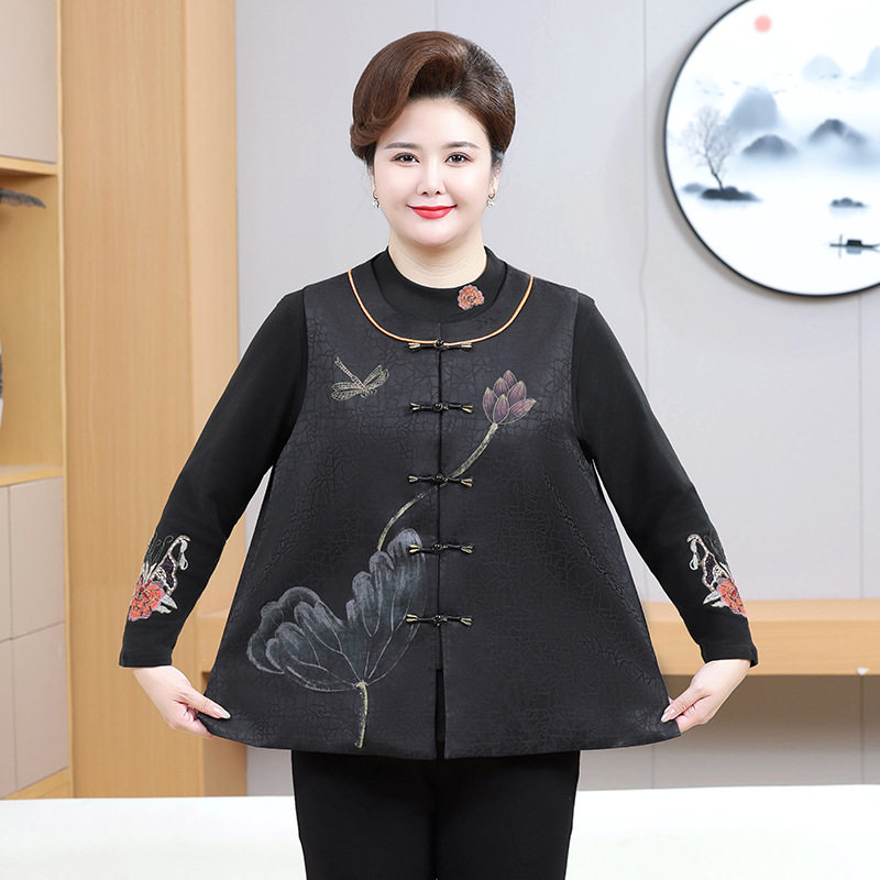 加肥加大码妈妈中式绣花春秋装