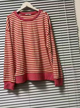 0829-11欧美单简约条纹圆领长袖卫衣女宽松套头可外穿家居服上衣