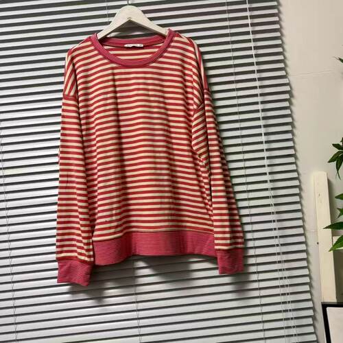 0829-11欧美单简约条纹圆领长袖卫衣女宽松套头可外穿家居服上衣