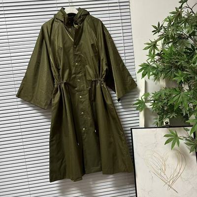 1208-31台湾品牌设计款潮版连帽风衣外套女长款抽绳收腰大衣外套