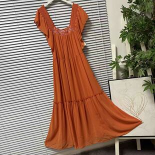 度假风长裙 收腰连衣裙女装 0325 15法国单雪纺方领荷叶边中长款