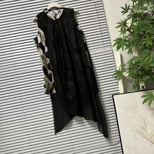 1208-41台湾品牌设计款拼接印花无袖衬衫宽松不规则优雅大气时尚