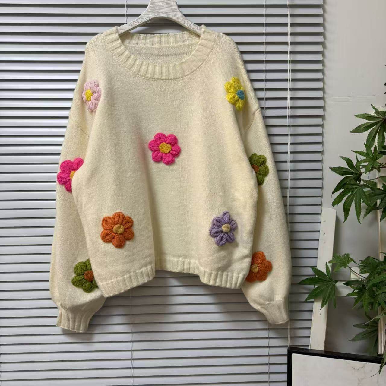 0123-16甜美可爱风立体花朵装饰圆领针织衫女长袖软糯减龄毛衣,女装/女士精品,羊绒衫,淘宝优惠券,粉丝福利购,淘宝优惠卷