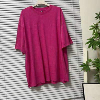 0717-32欧洲站外贸潮版时尚休闲风重工亮钻短袖T恤上衣宽松款