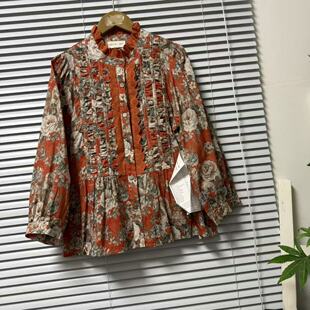 复古衬衫 纽扣花纹优雅气质感植物花卉 28意大利荷叶边经典 0330