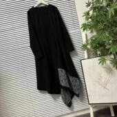 暗黑冷峻风黑色拼接连衣裙女中长款 1208 42台湾设计款 不规则下摆