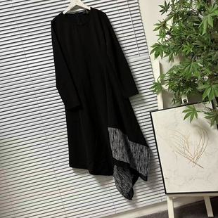 不规则下摆 暗黑冷峻风黑色拼接连衣裙女中长款 1208 42台湾设计款