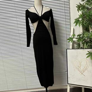 黑色独特气质 露背包臀连衣裙性感女装 0325 32外单样板气质修身