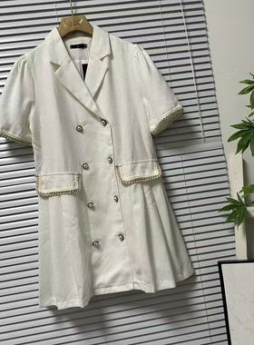 1201-28法式小香风白色双排扣连衣裙女轻熟通勤风高级感职场裙