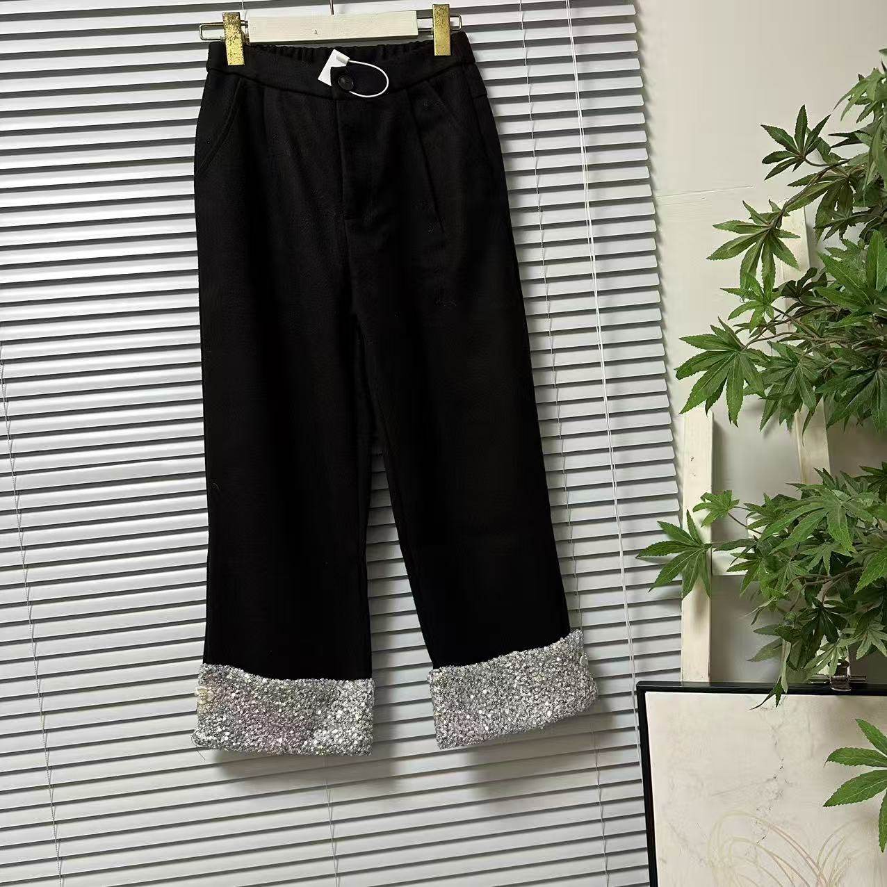 0119-56韩国单通勤简约风呢子裤高腰直筒裤盘扣亮片边九分裤,女装/女士精品,西装裤/正装裤,淘宝优惠券,粉丝福利购,淘宝优惠卷