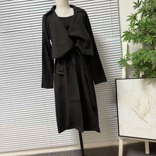 1125-22台湾品牌设计款黑色风衣外套中长款收腰显瘦高级感气质