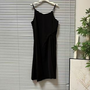 气质简约裙子 黑色吊带连衣裙垂感扭结收腰中长款 1219 21法式