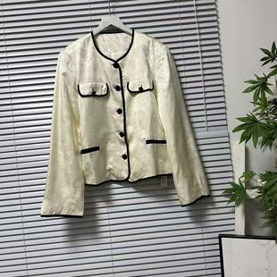 1215-33南油高货含50%真丝短款提花外套撞色滚边百搭时髦外套上衣