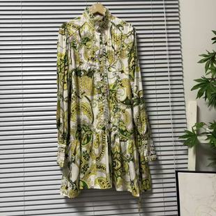 复古风格 收腰气质中长款 裙子 12法系植物系印花连衣裙女长袖 1219