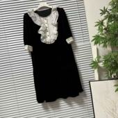 复古黑色丝绒连衣裙长袖 1208 30南油高货法式 名媛气质高级感裙子