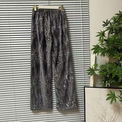 1226-5轻奢亮片丝绒阔腿裤女高腰松紧腰垂感百搭休闲裤