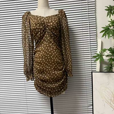 0413-44原创方领长袖碎花连衣裙女收腰显瘦气质淑女风约会战裙