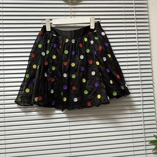 1219 33童趣波普风彩色波点刺绣70%真丝半身裙女显瘦可爱短裙