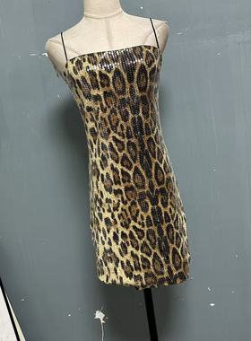 0523-51欧美单时尚豹纹印通体亮片辣妹吊带连衣裙潮辣裙子