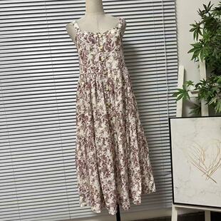 0313-15浪漫风棉纱印花吊带连衣裙女度假长裙温柔慵懒风显瘦