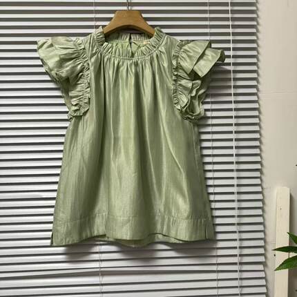 0529-45法系品牌单蝴蝶飞飞袖口简约百搭单穿时尚通勤女装衬衫