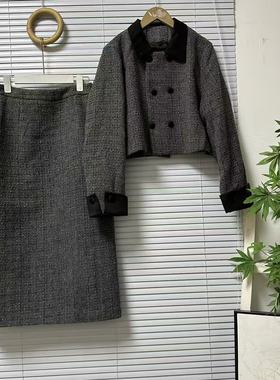 0918-8专柜品牌高级感优雅时尚粗花呢短外套+半身裙时尚两件套装