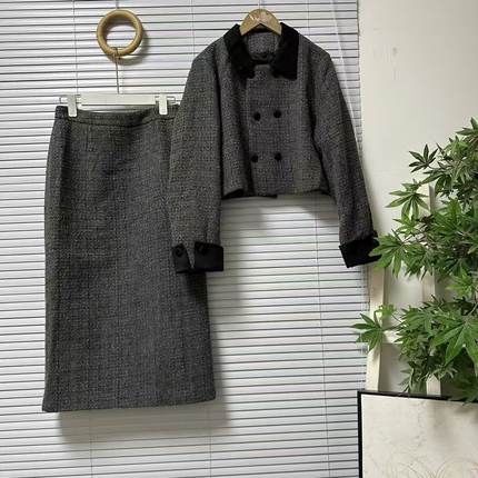 0918-8专柜品牌高级感优雅时尚粗花呢短外套+半身裙时尚两件套装