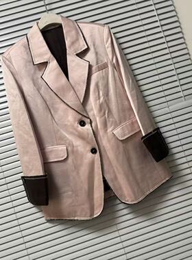 1027-19深圳南油高货高级感醋酸混纺西装外套拼色翻领双排扣西服