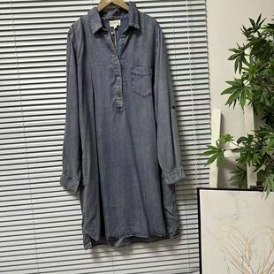 6法系天丝牛仔长袖 式 休闲翻领连衣裙女装 衬衫 日常 宽松中长款 0319