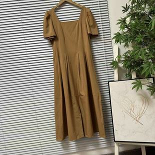 1224-30大牌高货极简风方领泡泡袖连衣裙女夏收腰显瘦长裙质感