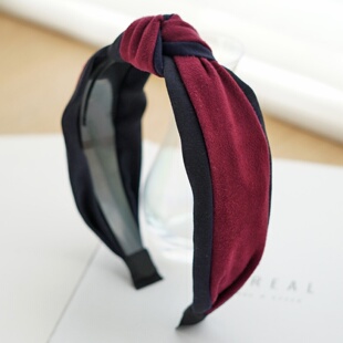 复古港风麂皮绒布艺宽边打结发箍高颅顶红色带齿头箍高级感压发卡