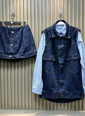 MONA 赛络纺 设计感牛仔马甲短裙裤套装女小个子 2024夏季新款