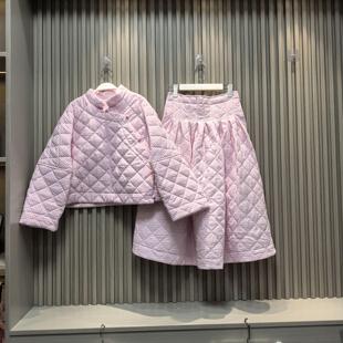 新款 MONA 2024冬季 中腰半身裙套装 包包 潮流格纹棉衣外套女小个子