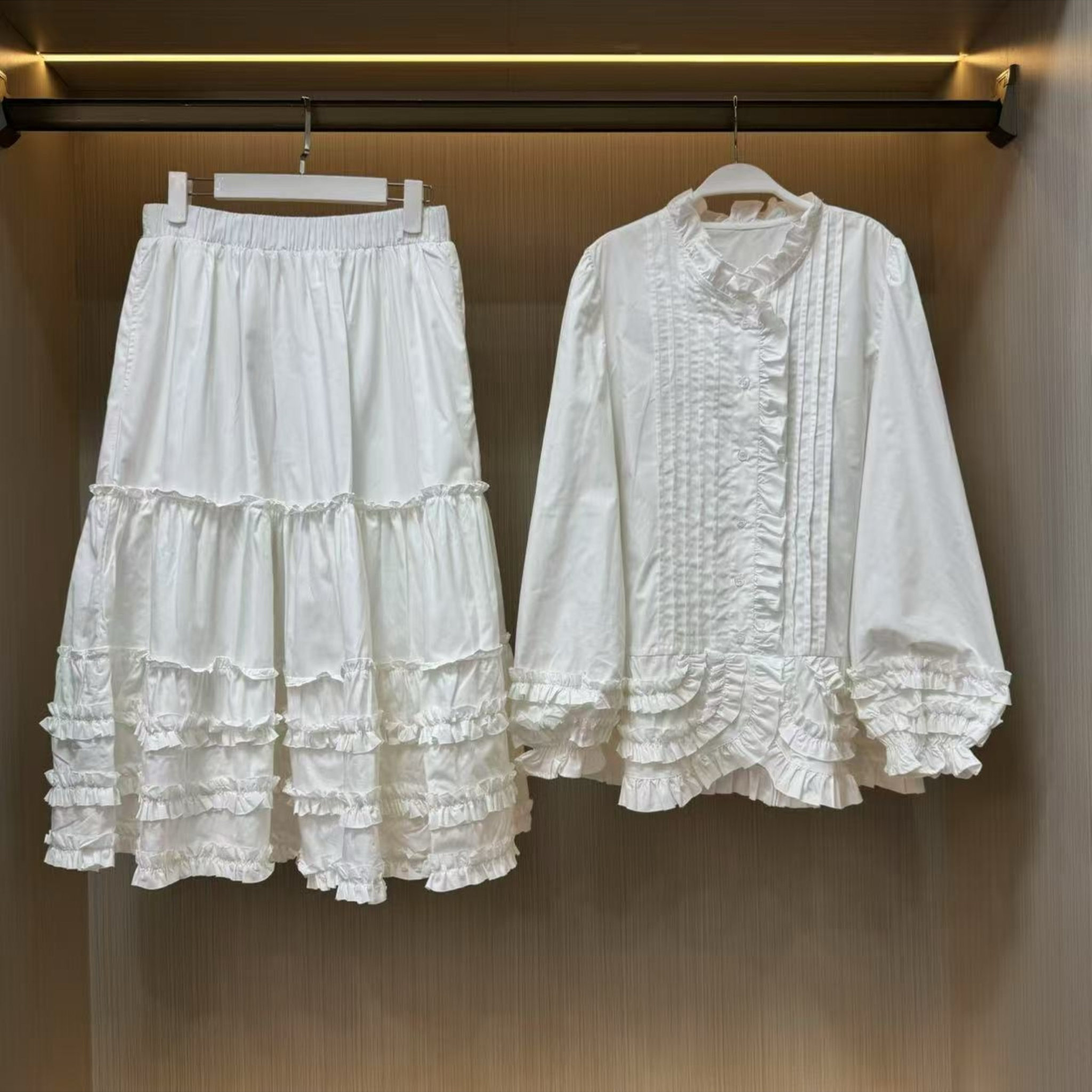 MONA 白色超仙 轻甜减龄气质小众高级衬衫中腰半裙套装女2025春季