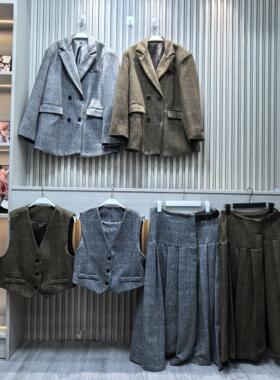 MONA OFFICIAL 丨50羊毛 马甲背心西装上衣外套 中腰半身裙套装女