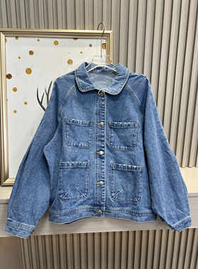 MONA 口袋娃娃领 复古蓝色牛仔短款外套女小个子 2024春秋新款