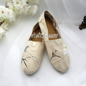 春夏帆布鞋 女浅口低帮套脚学生鞋 休闲鞋 中国风手绘鞋 古风汉服鞋