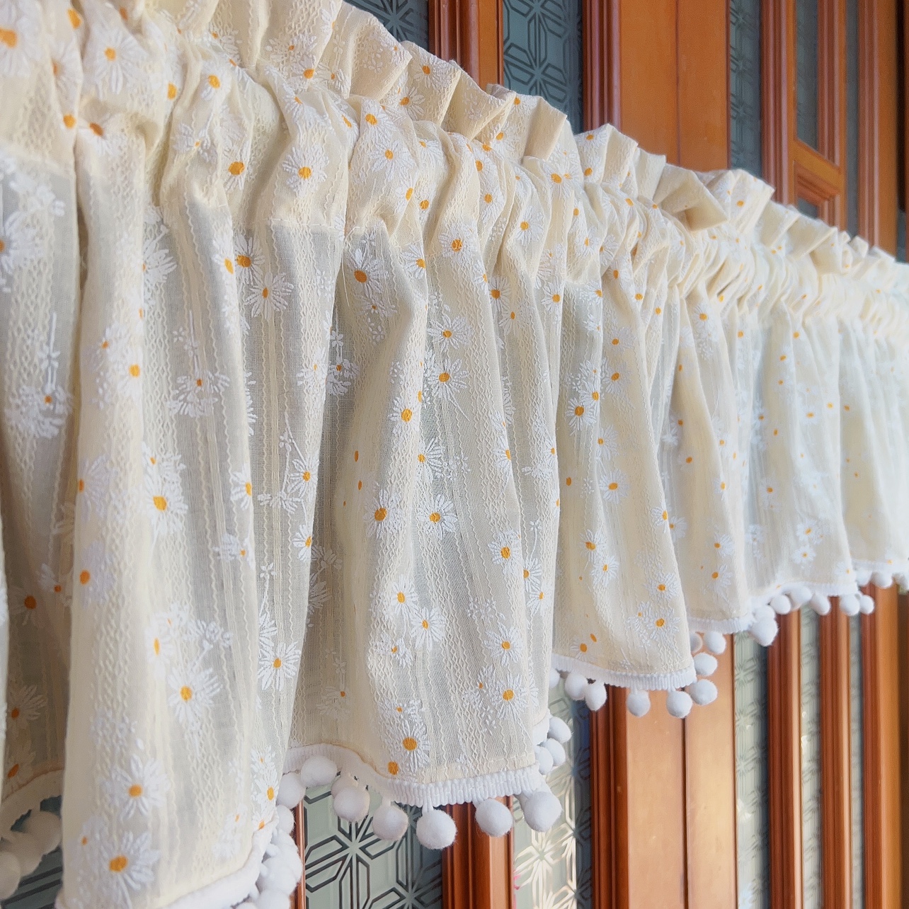 纯棉小雏菊门帘小短帘遮丑帘半帘装饰帘田园咖啡帘隔断阳台小窗帘