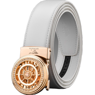 七匹狼白皮带男士潮流自动扣真皮白色裤腰带浅色夏季休闲时来运转