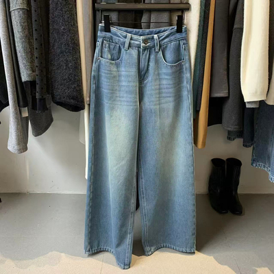 IU ROOM 韩系冬上新复合绒直筒水洗牛仔百搭纯色显瘦直筒裤裤3812