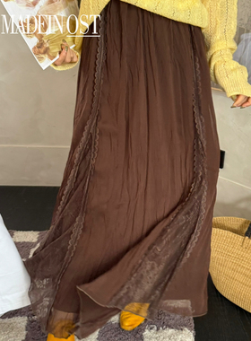 MADEIN OST-26年早春浪漫法式复古蕾丝拼接飘逸半身裙91088